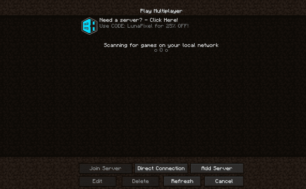 Minecraft add server dialog with server name and address fields