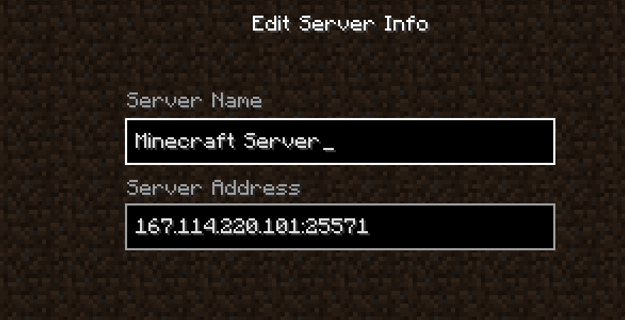 Minecraft server connection settings configured