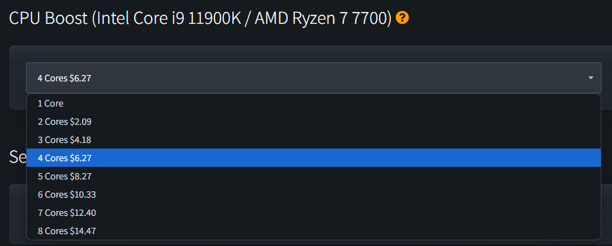 CloudNord CPU core pricing options for additional cores
