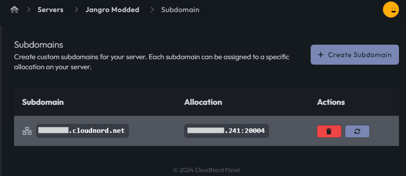 CloudNord subdomain setup for easy server connection