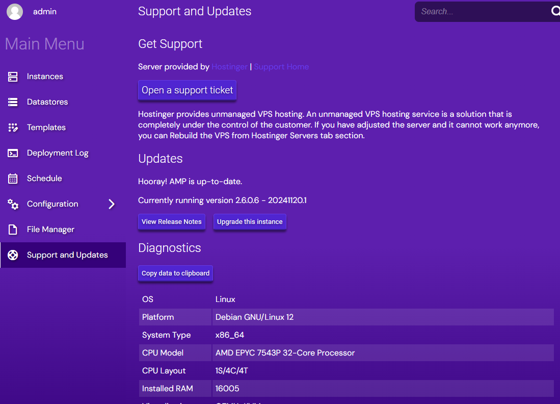Hostinger support documentation and knowledge base for server management