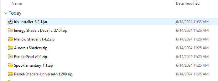 Iris Installer JAR file in downloads folder with Java icon