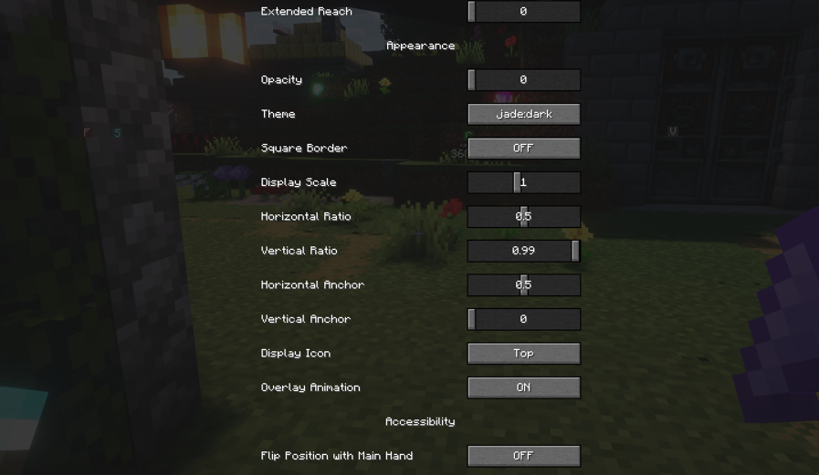 JADE mod appearance and overlay position settings