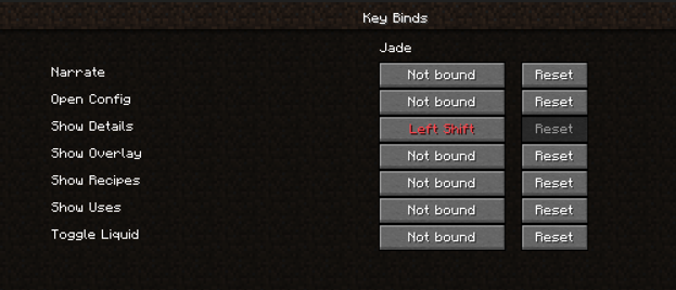 JADE mod keybinds configuration menu