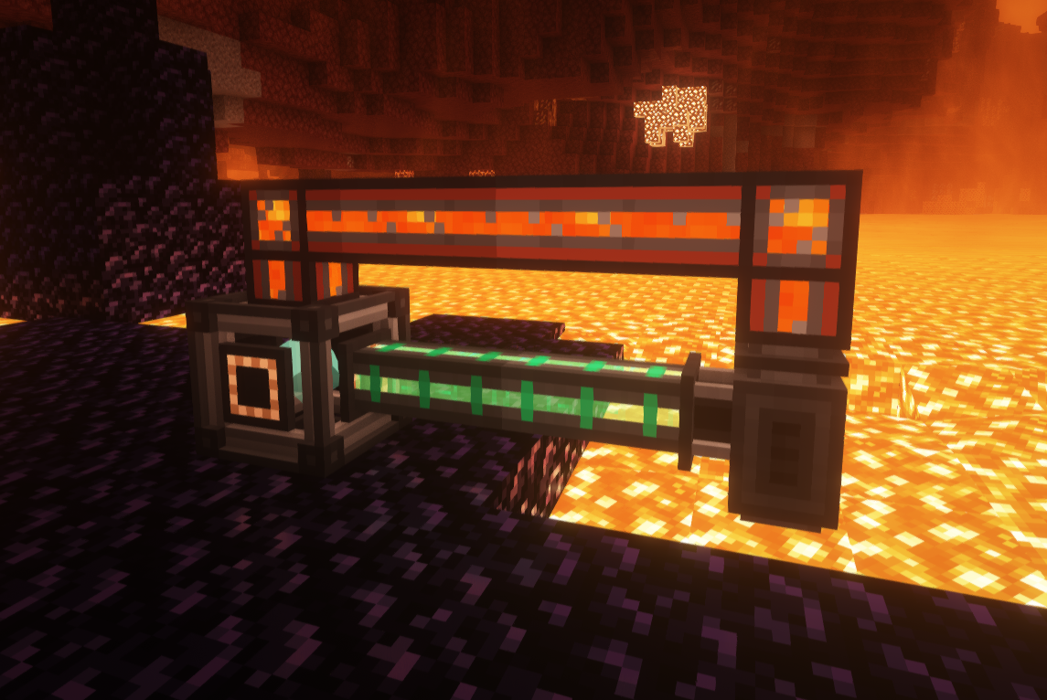 Mekanism Quantum Entangloporter Nether lava station with mechanical pump for infinite lava supply