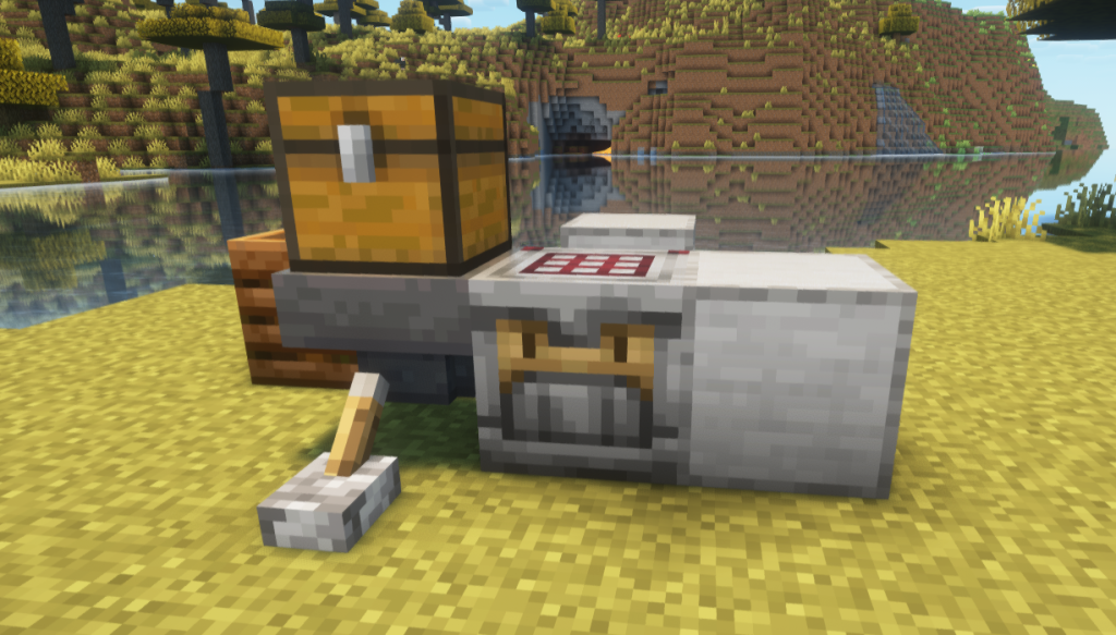Minecraft 1.21 crafter block auto-crafting system with redstone circuit overview