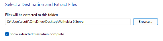 Windows folder extraction showing server folder name configuration