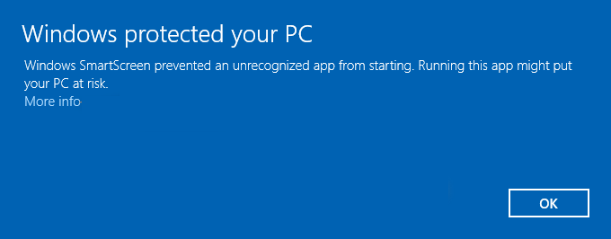Windows security warning dialog for running batch file with More info option