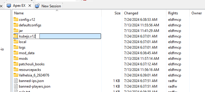 WinSCP FTP client interface showing folder renaming during server update