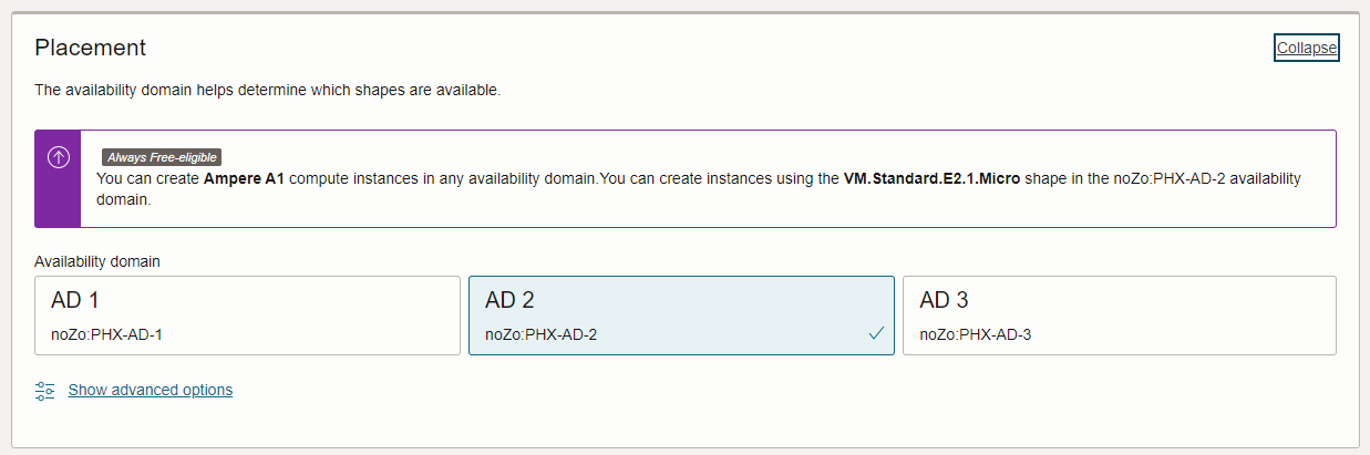 Oracle Cloud availability domain selection