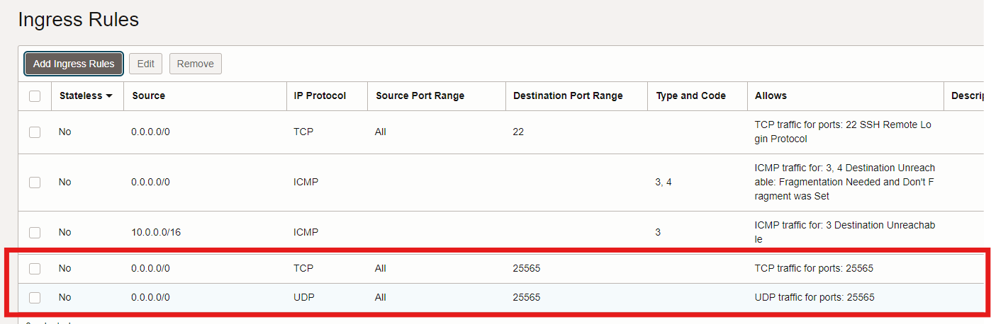 Oracle Cloud ingress rules added successfully