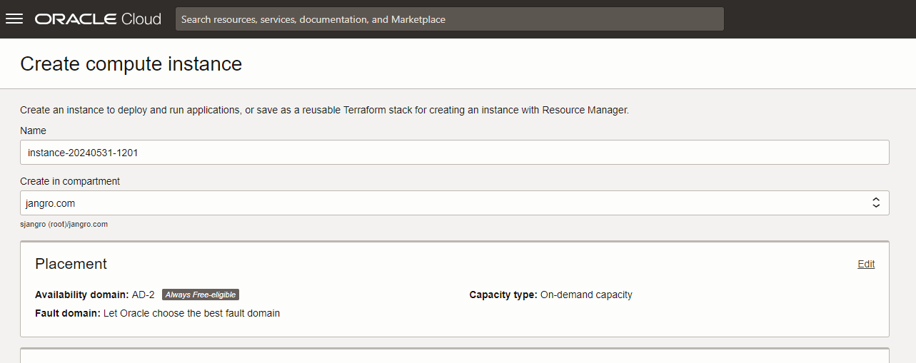 Oracle Cloud instance naming and compartment