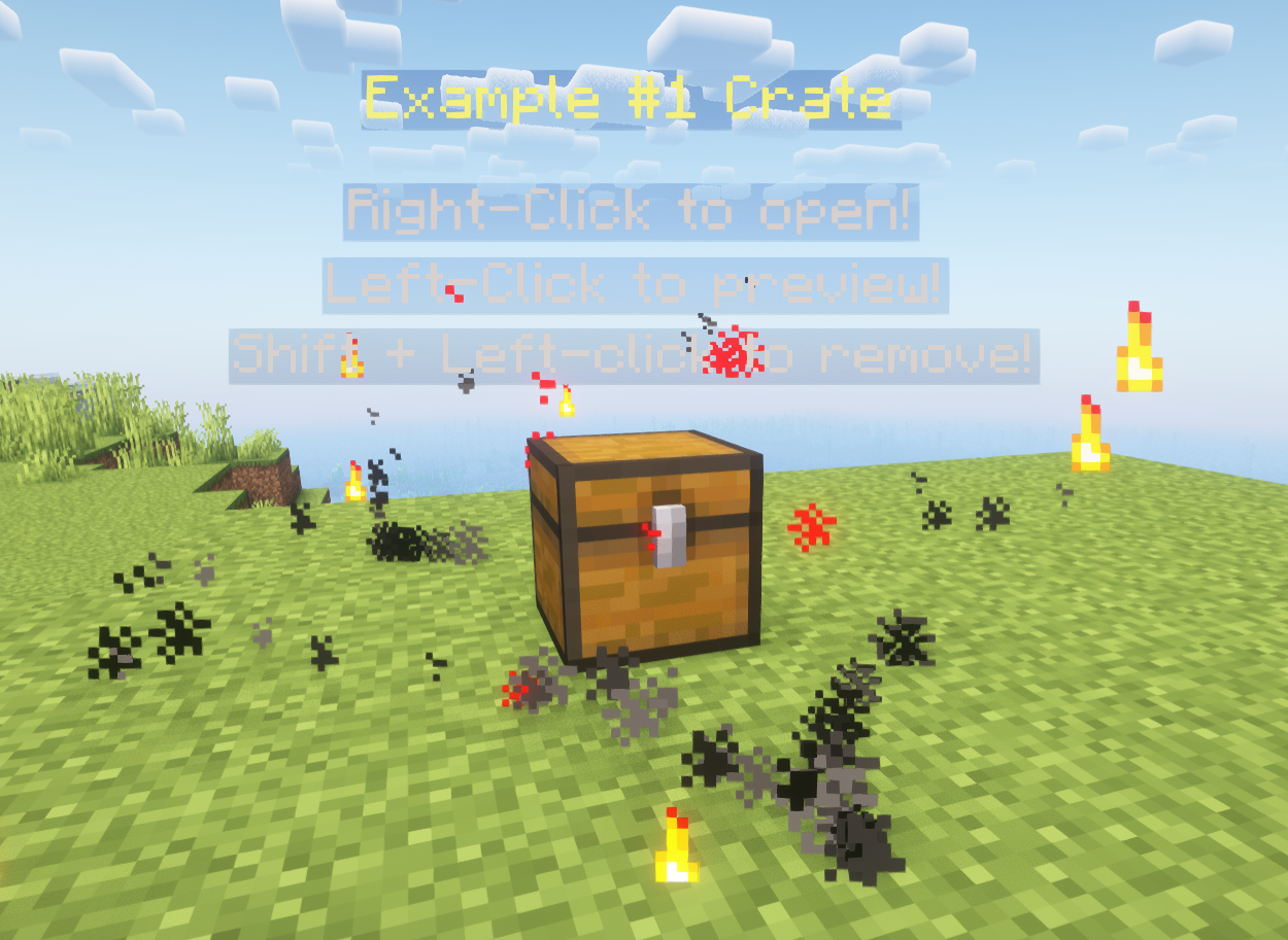 PhoenixCrates crate placed in world with hologram text and particle effects