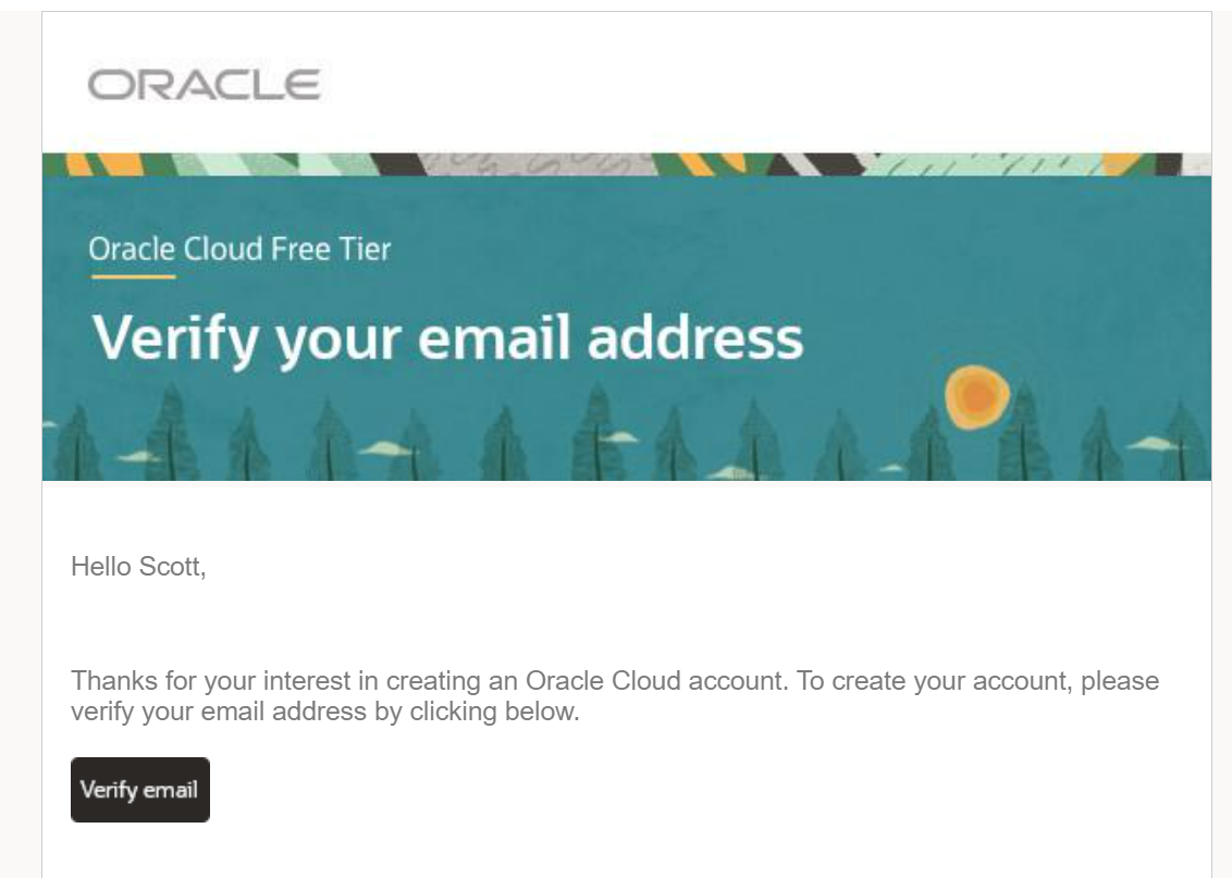 Oracle Cloud verification email